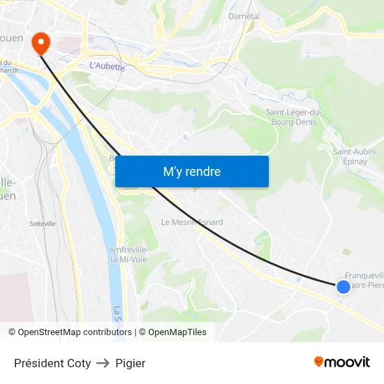 Président Coty to Pigier map