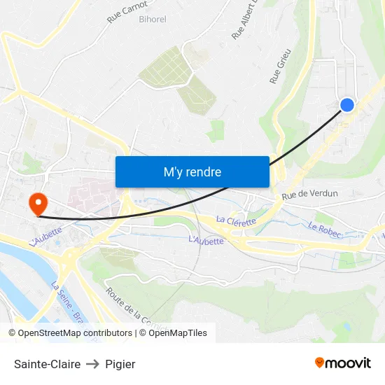 Sainte-Claire to Pigier map