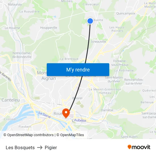 Les Bosquets to Pigier map
