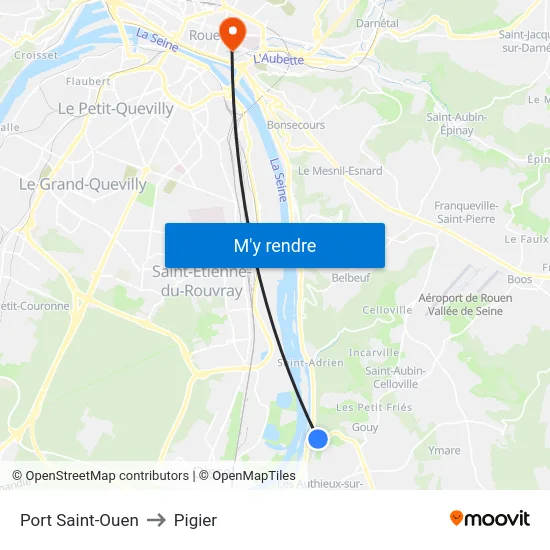 Port Saint-Ouen to Pigier map