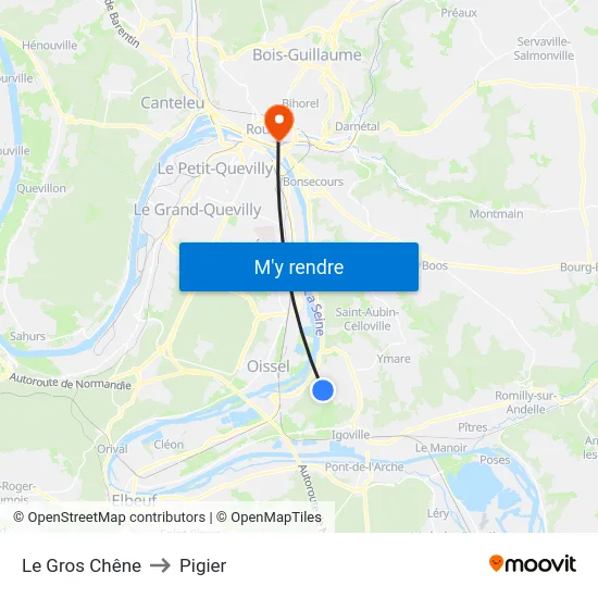 Le Gros Chêne to Pigier map