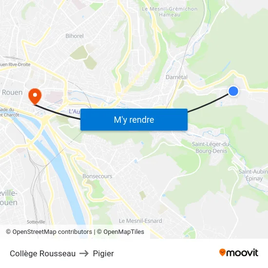 Collège Rousseau to Pigier map