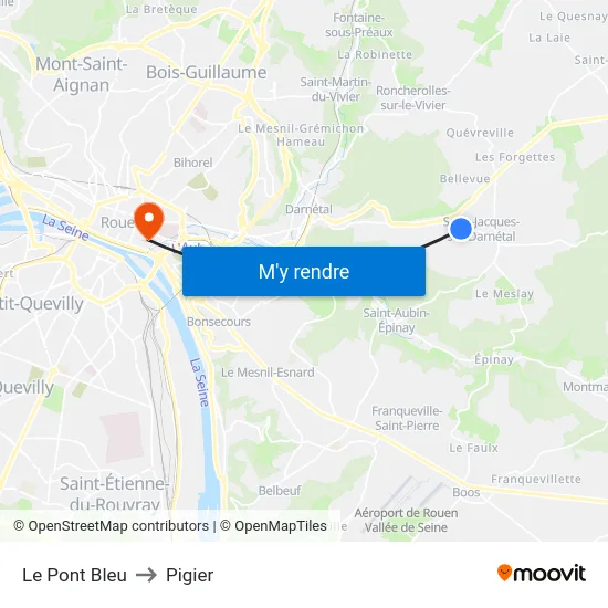 Le Pont Bleu to Pigier map