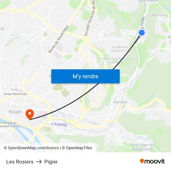 Les Rosiers to Pigier map