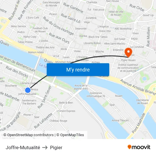 Joffre-Mutualité to Pigier map