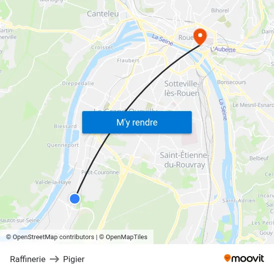 Raffinerie to Pigier map
