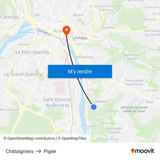 Châtaigniers to Pigier map