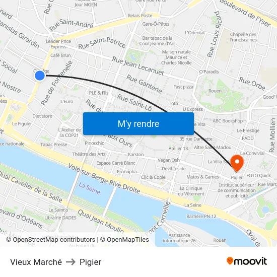 Vieux Marché to Pigier map