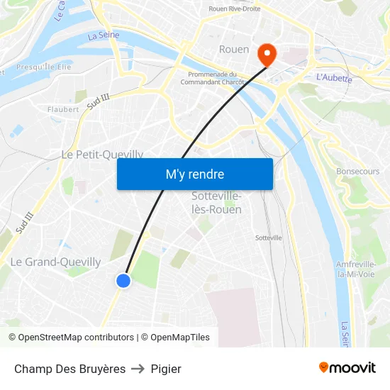 Champ Des Bruyères to Pigier map