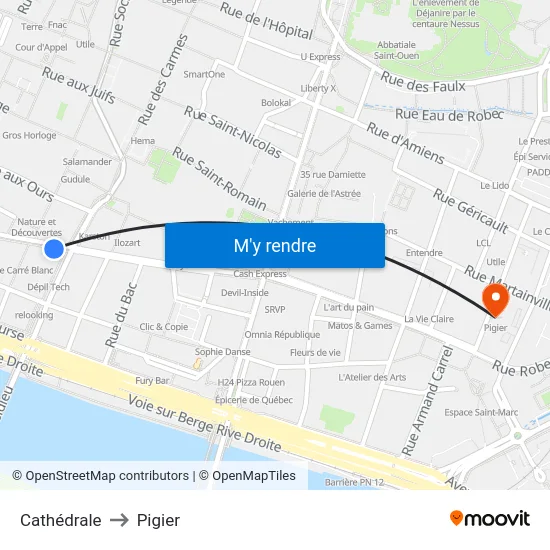 Cathédrale to Pigier map