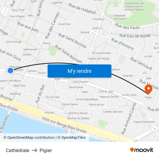 Cathédrale to Pigier map