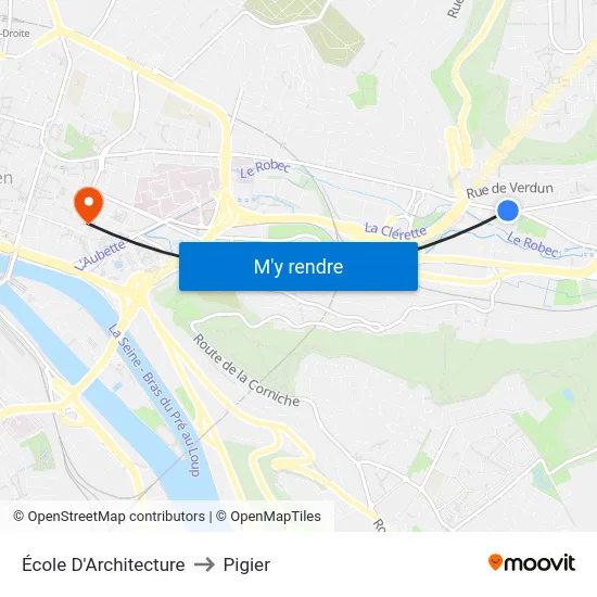 École D'Architecture to Pigier map