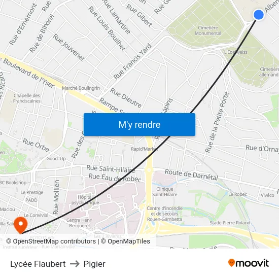 Lycée Flaubert to Pigier map