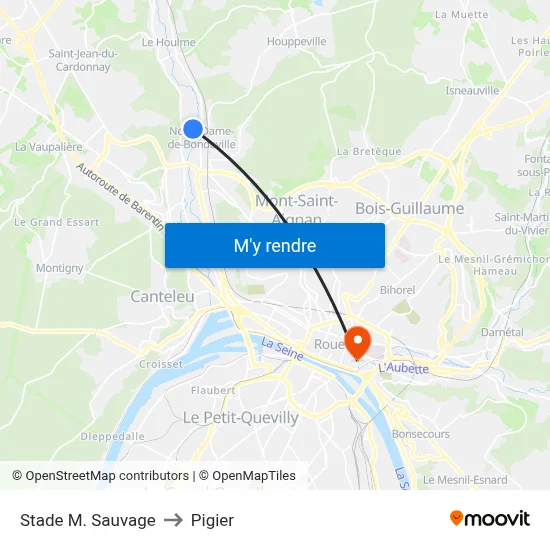 Stade M. Sauvage to Pigier map