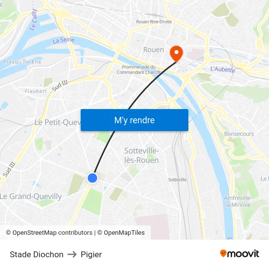 Stade Diochon to Pigier map
