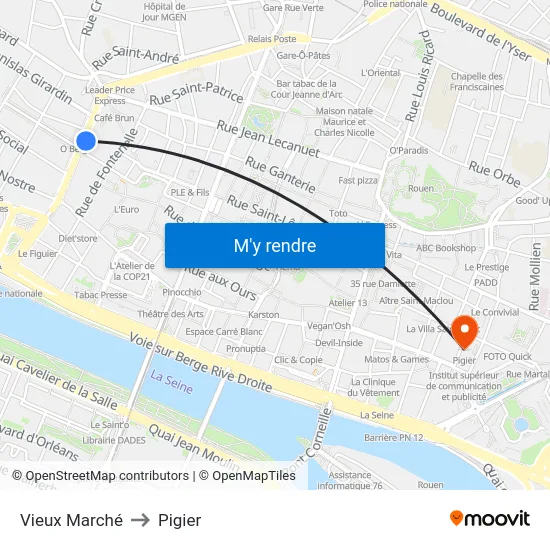 Vieux Marché to Pigier map