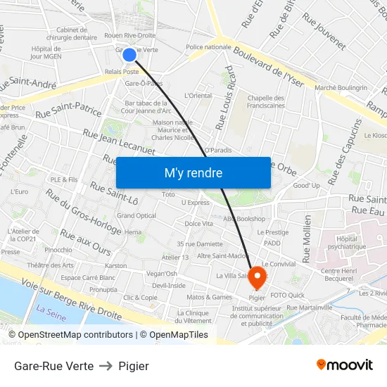 Gare-Rue Verte to Pigier map