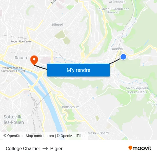 Collège Chartier to Pigier map