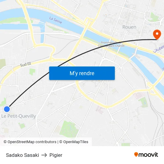 Sadako Sasaki to Pigier map