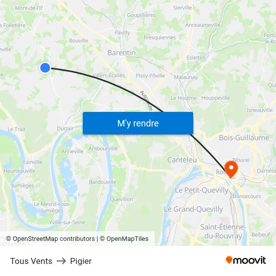 Tous Vents to Pigier map