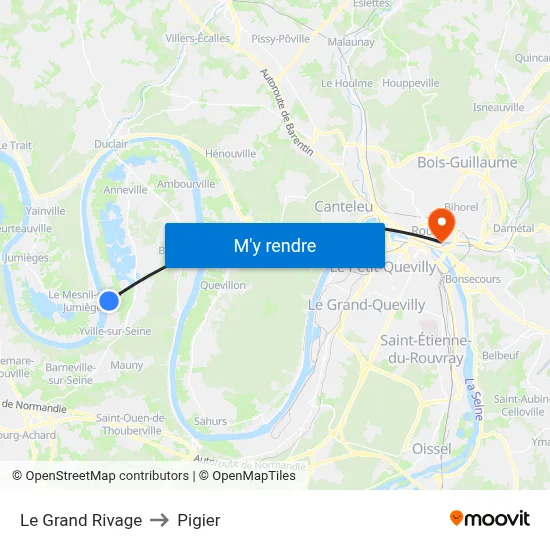 Le Grand Rivage to Pigier map