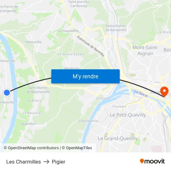 Les Charmilles to Pigier map