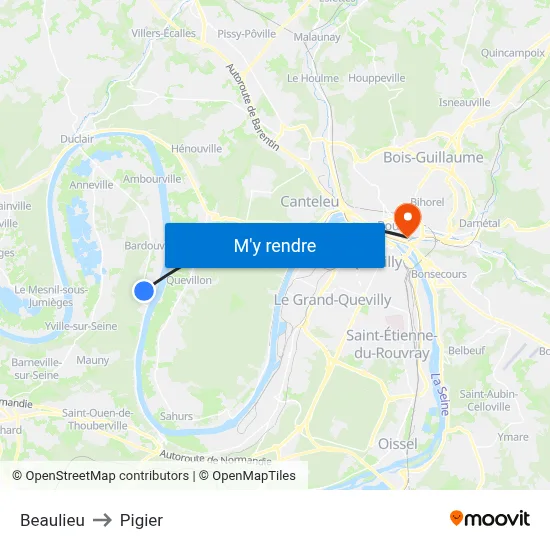 Beaulieu to Pigier map