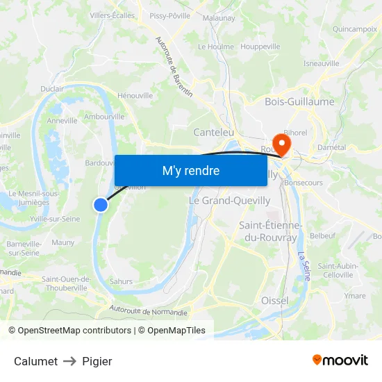 Calumet to Pigier map
