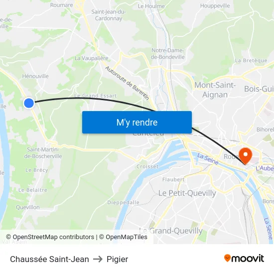 Chaussée Saint-Jean to Pigier map