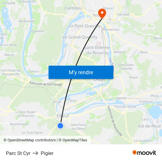 Parc St Cyr to Pigier map