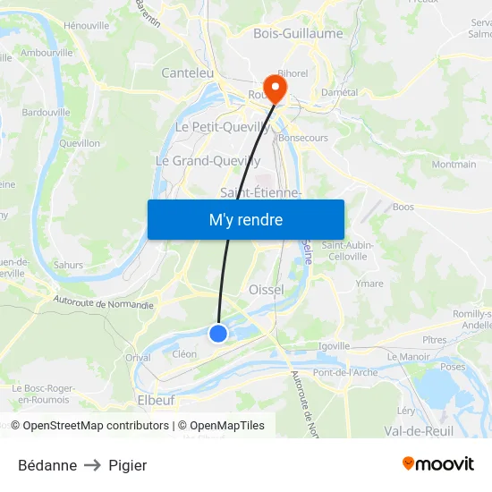 Bédanne to Pigier map