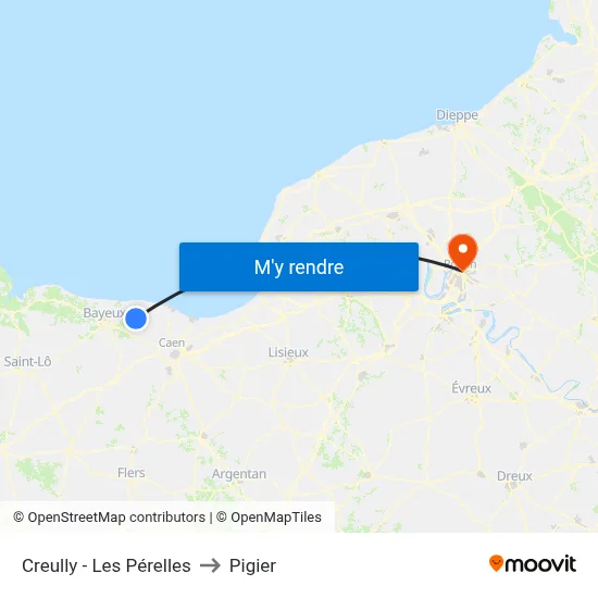 Creully - Les Pérelles to Pigier map