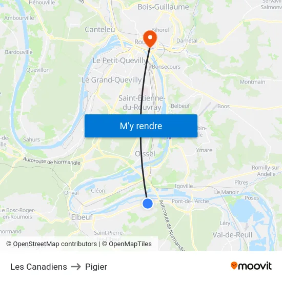 Les Canadiens to Pigier map