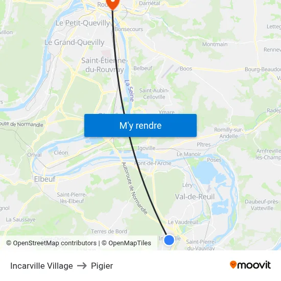 Incarville Village to Pigier map