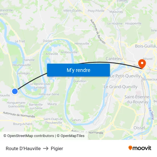 Route D'Hauville to Pigier map