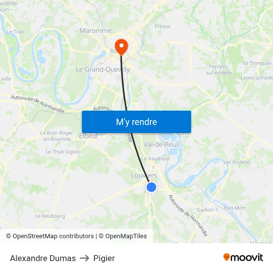 Alexandre Dumas to Pigier map