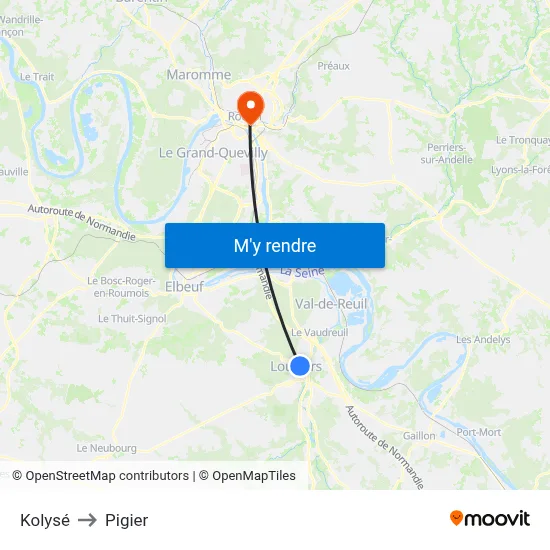 Kolysé to Pigier map