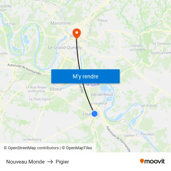 Nouveau Monde to Pigier map