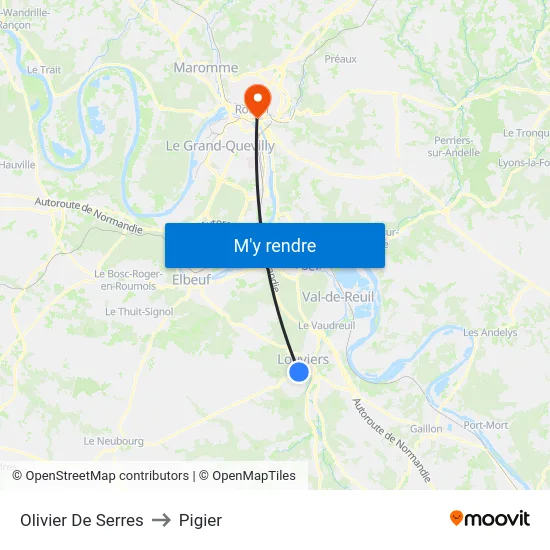 Olivier De Serres to Pigier map