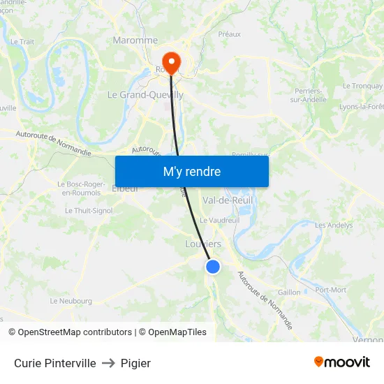 Curie Pinterville to Pigier map
