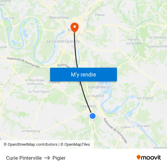 Curie Pinterville to Pigier map