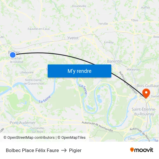 Bolbec Place Félix Faure to Pigier map
