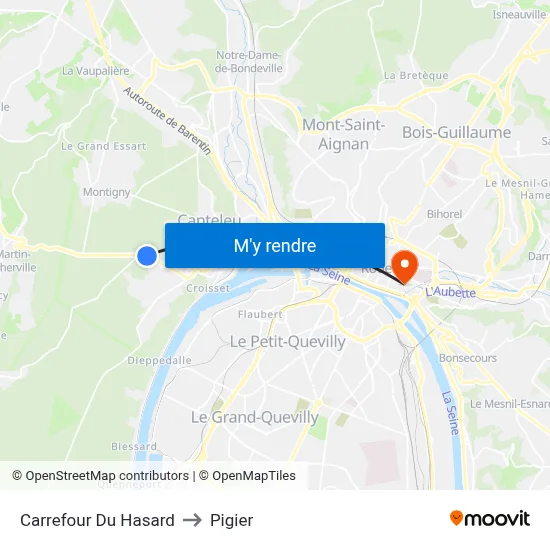 Carrefour Du Hasard to Pigier map