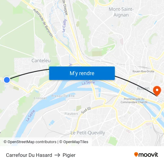 Carrefour Du Hasard to Pigier map