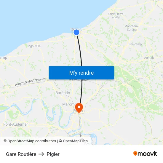 Gare Routière to Pigier map