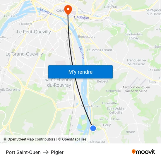 Port Saint-Ouen to Pigier map
