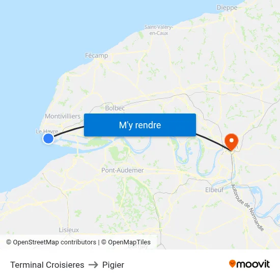 Terminal Croisieres to Pigier map