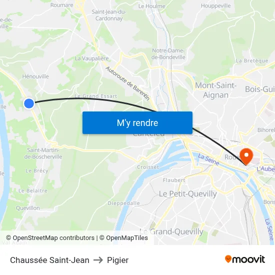 Chaussée Saint-Jean to Pigier map