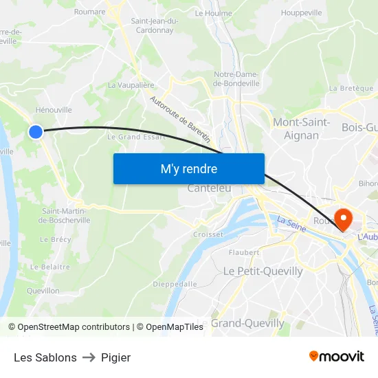 Les Sablons to Pigier map