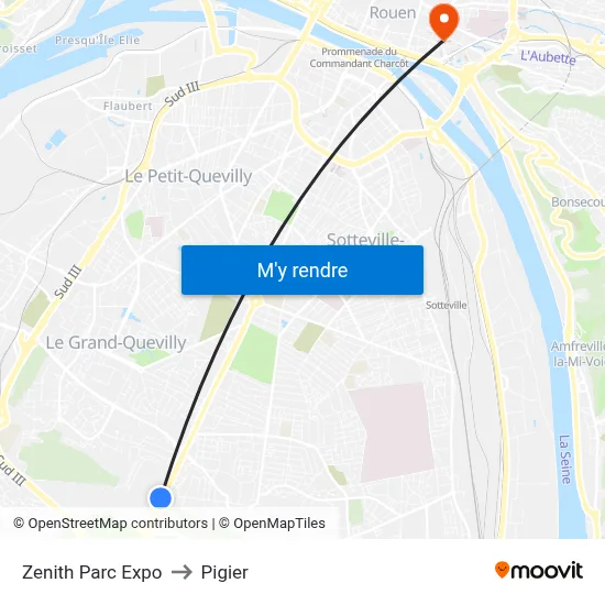 Zenith  Parc Expo to Pigier map